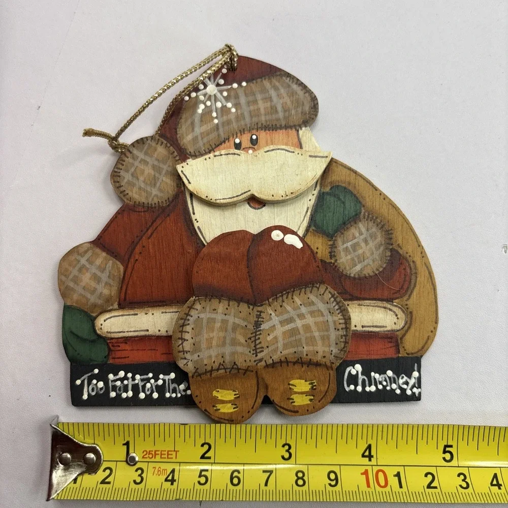 Two‎ Rustic Primitive Snowman & Fat Santa Claus Handmade Christmas Ornaments